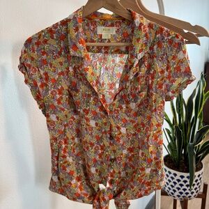 Floral Tie-Front Blouse - Multicolor